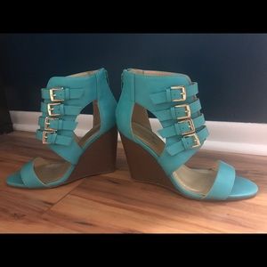 Turquoise wedge sandals